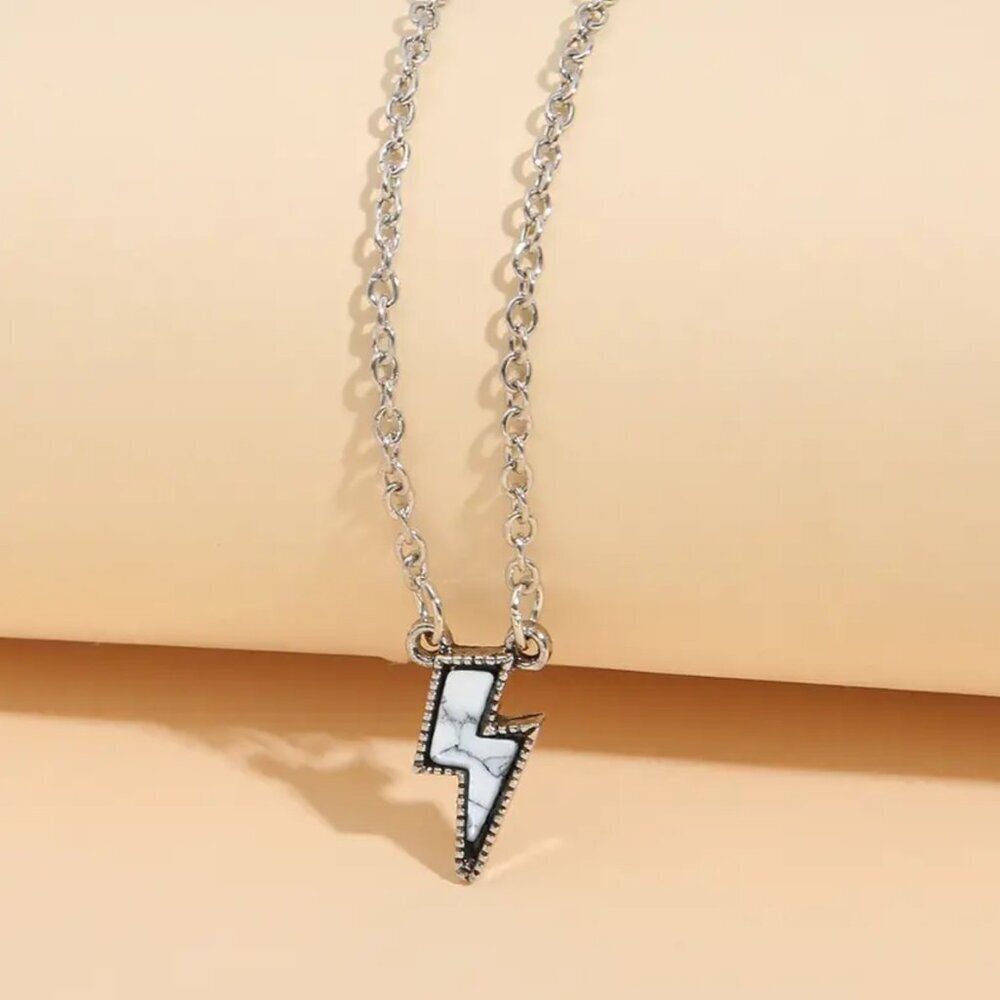 NEW white Lightning Bolt Necklace, BOHO Jewelry, Marble White Necklace, Trendy